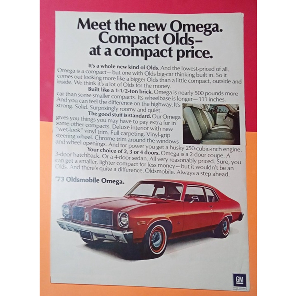 Authentic Original 1973 GM Oldsmobile Omega Vintage Life Magazine Print Ad